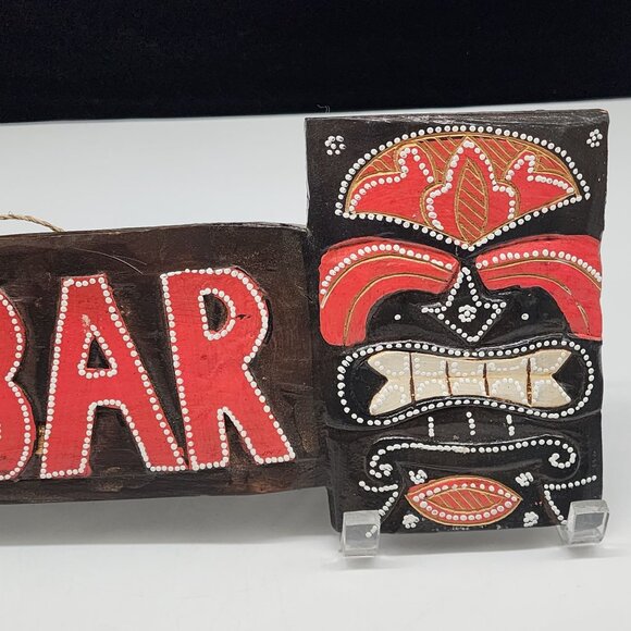 Handcrafted Wooden Tiki Bar Sign Tribal Mask Design Kitsch Luau 20" Wide Man Cav - Picture 5 of 8